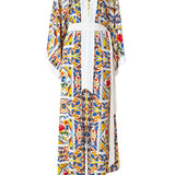 Siciliana - Fiori di Sicilia Maxi Split Kaftan (Off-White)