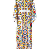 Siciliana - Fiori di Sicilia Maxi Split Kaftan (Off-White)