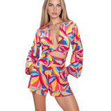 Riviera Vibrante - Capri Swirl Cropped Blouse (Pink)